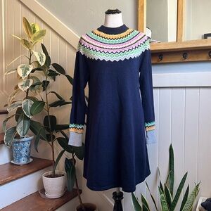 Boden Millie Fair Isle Alpaca and Wool knitted sweater dress in Navy